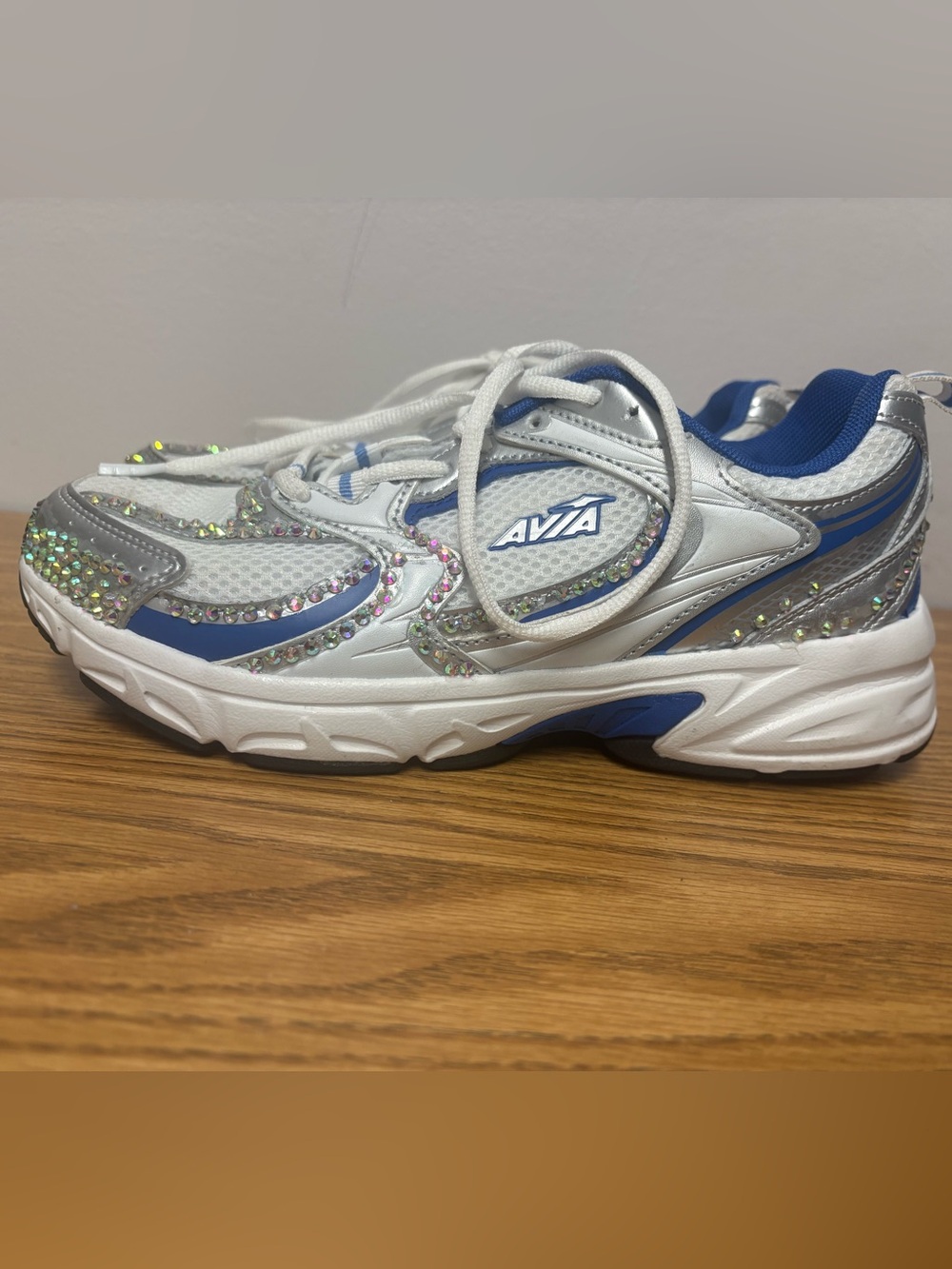 Altra White and Blue Kids' Sneakers with Iridescent Crystal Accents